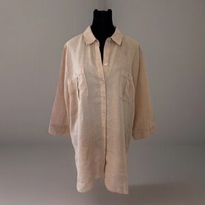 Chicos No Iron Linen Tunic Top 3.5 Sz 18 Tan Lagenlook Breathable Summer Beachy